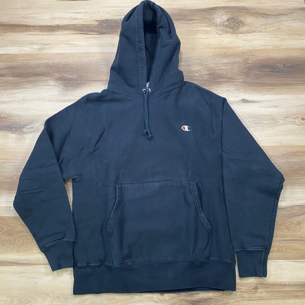 Champion Reverse Weave Hoodie Size Medium Mens Pullover Sweatshirt Black GF68